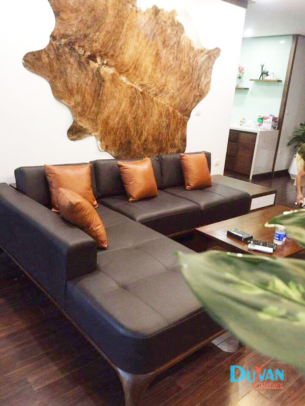 Ghế sofa góc chữ l gỗ óc chó phong cách hiện đại Mã DV 01